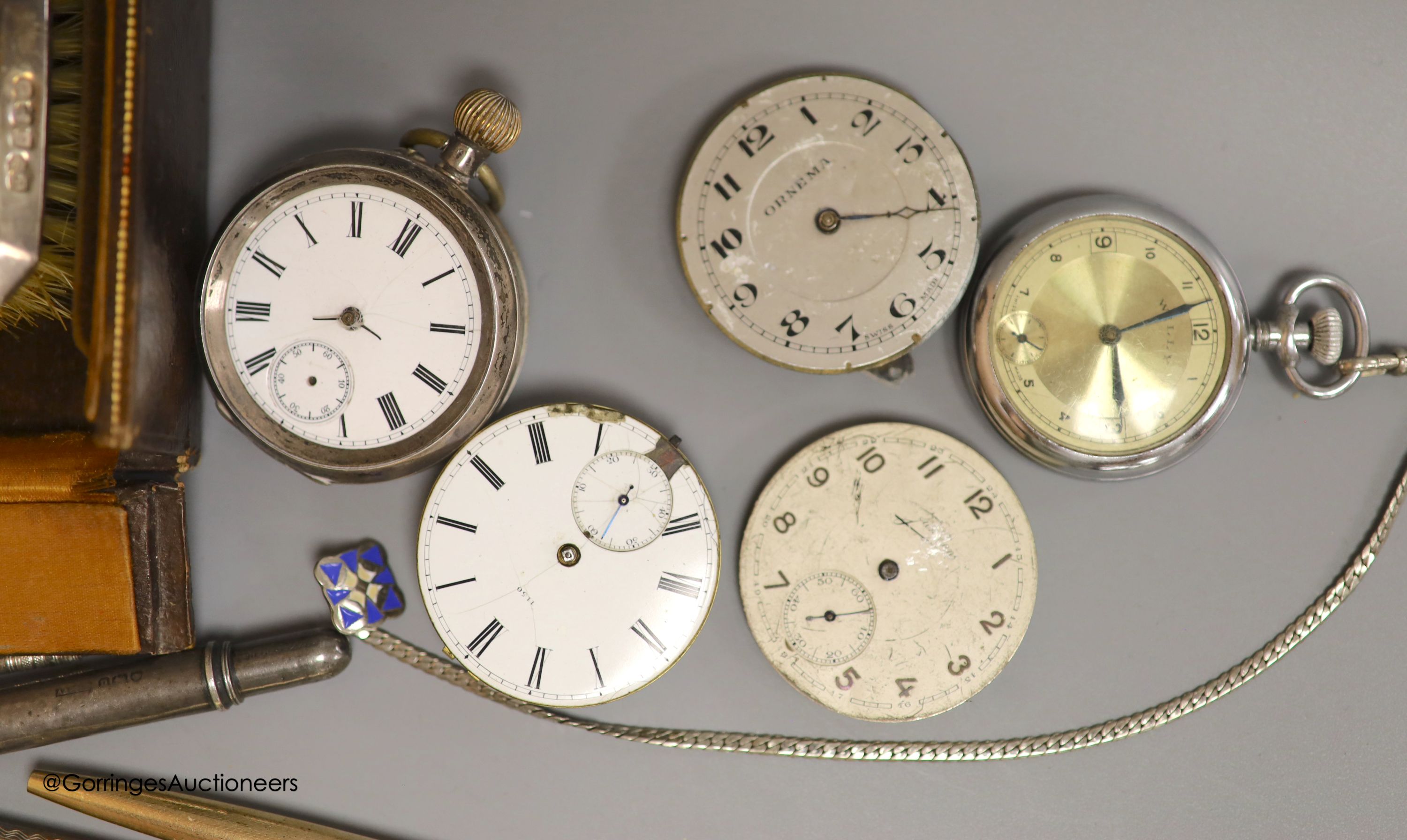 Mixed items including pocket watches, movements, pencils including silver, seals etc.